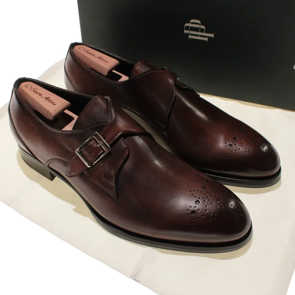 Pastori NWB Single Monk Strap Dress Shoes Size 11 US in Brown Leather